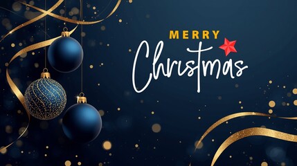 Fototapeta premium Luxury Midnight Blue Christmas Background with Gold Foil Ornaments and Elegant Premium Render