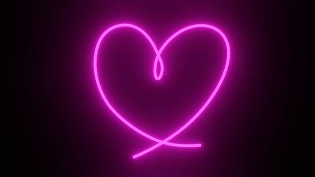 png glowing neon pink heart and romantic valentine heart shape on black background