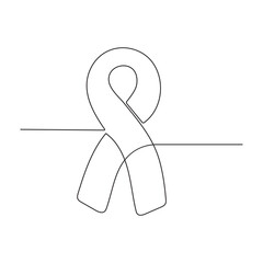 Continuous one line drawing of breast cancer awareness ribbon. One line drawing illustration of breast cancer. 