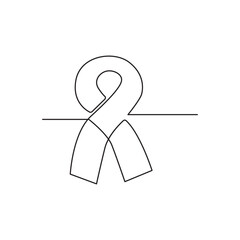 Continuous one line drawing of breast cancer awareness ribbon. One line drawing illustration of breast cancer. 