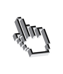 3d pixelated hand cursor icon symbolizing computer navigation selection and digital interaction isolated on transparent background