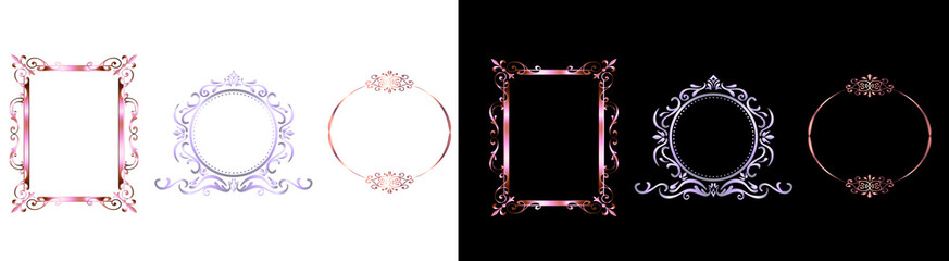 PNG image of Elegant collection of decorative frames with intricate floral designs in gold and silver tones perfect for wedding invitations and special occasion announcements on transparent background