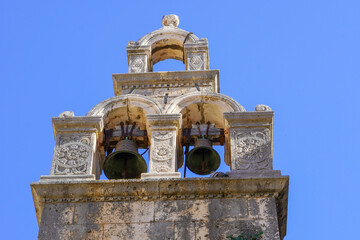 Europe Croatia Dalmatia Korcula Island Belfry of Church of St. Michael.
