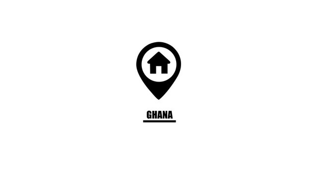 Ghana Location Pin Icon with House Symbol and Text map marker house icon