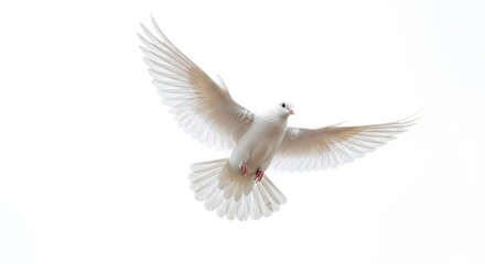 Obraz premium Isolated White Dove Flying with Wide Spread Wings on White Background