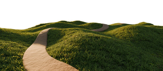 Winding stone path through grassy hills. 3D rendering. © snesivan