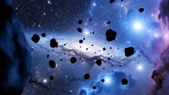 Cosmic scene asteroids galaxy nebula stars universe background