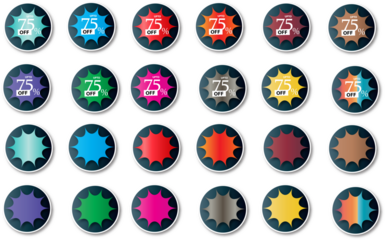 Seventy five percent off sale promotion stickers discount offer vector graphic design elements set