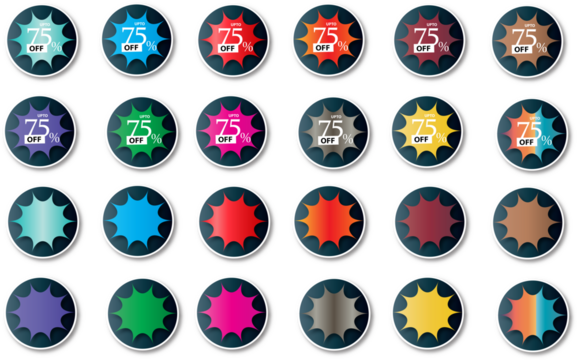 Seventy five percent off sale promotion stickers discount offer vector graphic design elements set