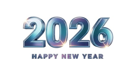 Happy New Year 2026 Elegant Metallic Silver and Blue Gradient Numbers Design for Festive Holiday Celebrations and Future Anticipation