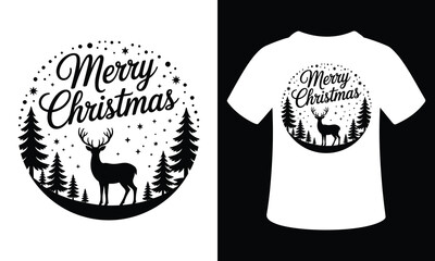 Minimalist Black & White Deer Christmas Circle Design