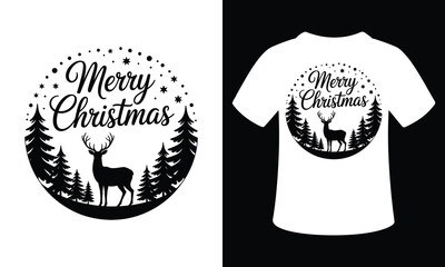 Minimalist Black & White Deer Christmas Circle Design