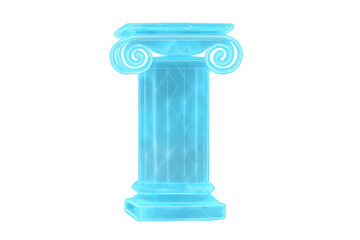 Naklejka premium Blue holographic ionic column displaying ancient architecture with futuristic digital grid lines on a transparent background