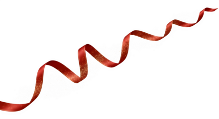 A gracefully spiraling red ribbon with a subtle shimmer, isolated on transparent background, perfect for adding a touch of elegance and festive flair to any design or project