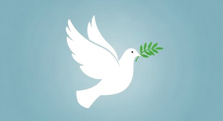Obraz premium Flat Vector Icon of White Peace Dove with Olive Branch