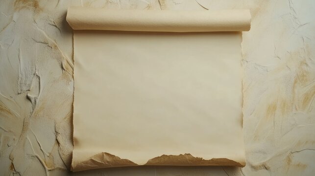 A blank ancient paper scroll on a neutral background, offering ample copy space for text. Perfect for banners and historical-themed projects
