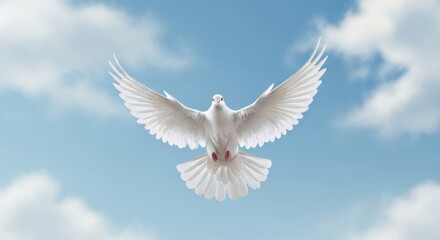 Fototapeta premium Majestic White Dove Soaring in Cloudy Blue Sky