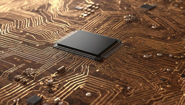 Microprocessor on a circuit board with golden conductive traces