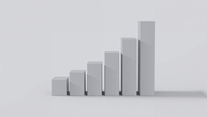 Minimalist 3D bar chart showing growth and progress