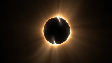 Total Solar Eclipse with Brilliant Solar Corona and Luminous Light Rays in Dark Space