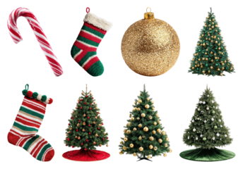 PNG Festive Christmas decorations collection, element set on transparent background