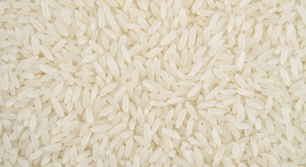 A pristine expanse of white rice grains, showcasing their delicate texture and uniform shape, isolated on white background, ideal for culinary or agricultural themes