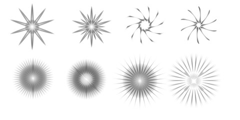 Monochrome Abstract Starburst Radial Shapes Vector Illustration Set
