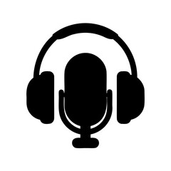 Professional podcast microphone and headphones audio icon Vector, illustration
