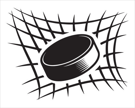 Hockey puck hitting goal net dynamic action illustration
