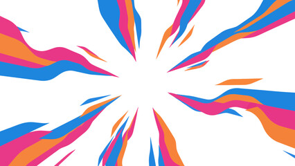 Abstract colorful explosion of streaks radiating outward on a transparent background with vivid hues and dynamic motion emphasizing energetic design