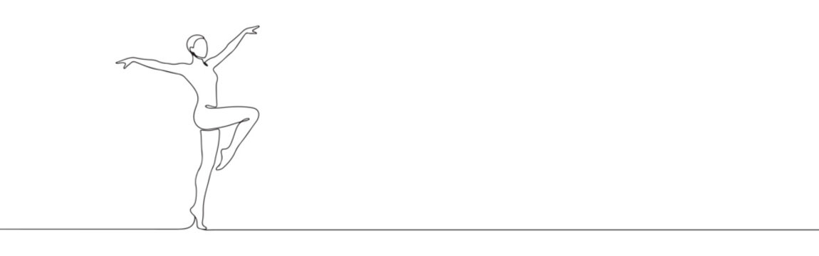 A continuous one-line drawing of dancer in an elegant pose, capturing grace and movement against a white background