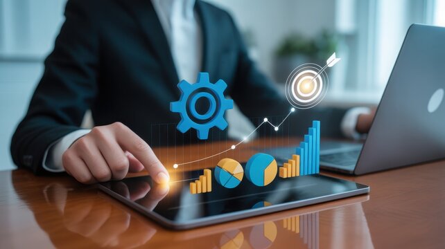 Businessman using tablet with financial chart