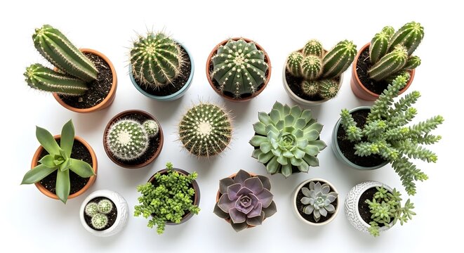 Cactus and succulent plants collection in pots arrangement nature botany desert flora decoration - Powered by Adobe