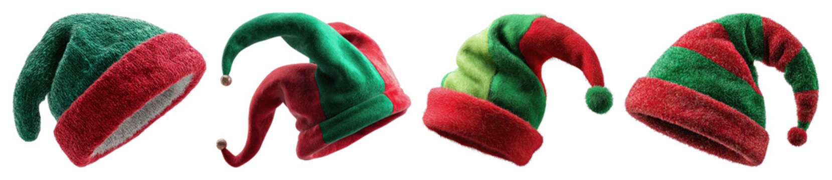 PNG Festive elf hats in red-green, element set on transparent background