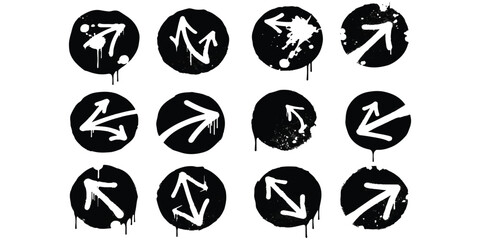 Graffiti spray paint arrows set with grunge street art style isolated on white background