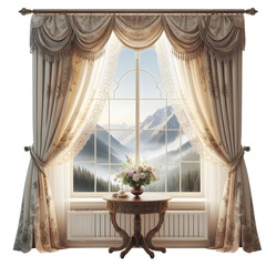 Home window with transparent curtain isolated on transparent background