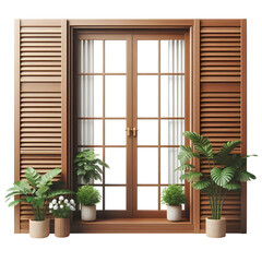 indoor wooden sliding window design isolated on transparent background