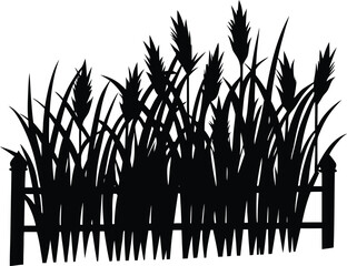 tall uneven grass along fence silhouette.eps
