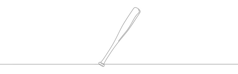 A continuous one-line drawing of a baseball bat leaning against an invisible surface, depicted against a white background
