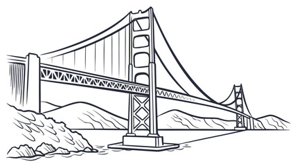 Fototapeta premium Minimal Golden Gate Bridge Line Art Vector – Modern California Landmark Design for Travel, Culture, and Lifestyle Graphics