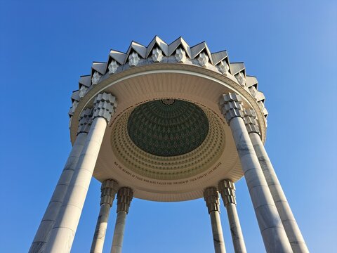 Memorial to the Victims of Repression rising towards Clear Blue Sky in Tashkent, Uzbekistan