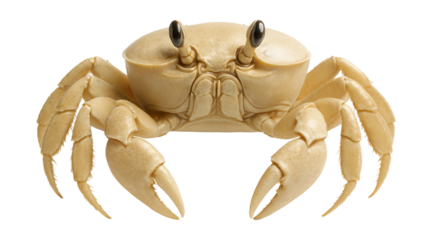 Pale sand crab with a rounded body and flat legs for burrowing.