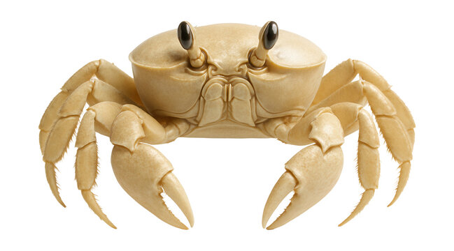 Pale sand crab with a rounded body and flat legs for burrowing.