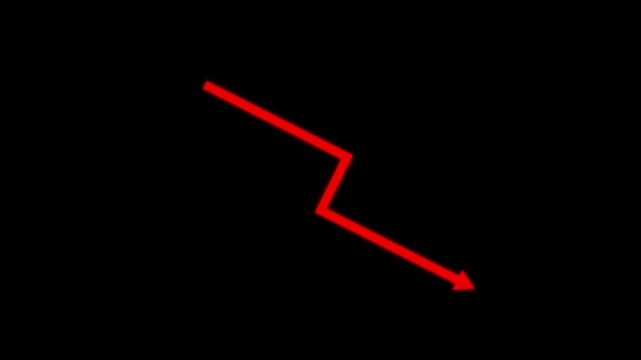 Downward Zigzag arrow animation with on black background, zigzag arrow pointing downward.