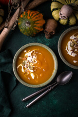Vegetarian autumn pumpkin cream soup