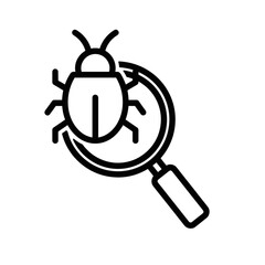 Debugging Icon with magnifying glass highlighting a bug  