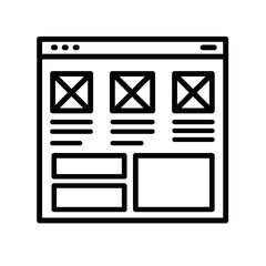 Wireframe sketch icon of a web page layout with placeholder elements  