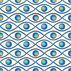 Magic seamless pattern with constellations, sun, moon, magic eyes, clouds and stars. Mystical esoteric background for design