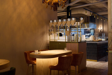 stylish culinary setting, contemporary culinary environment with industrial design and cozy ambiance