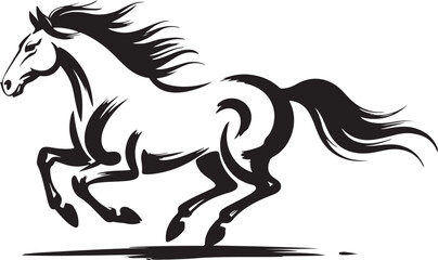 Powerful stallion running artwork in black vector style